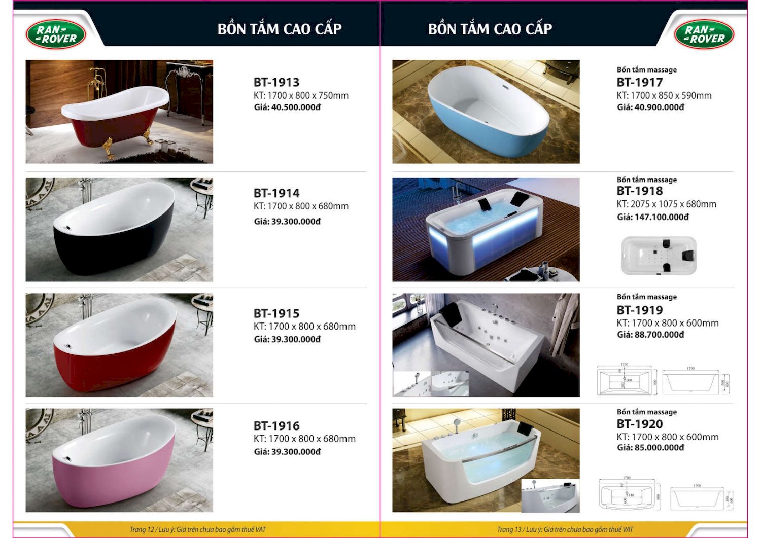 Thiết bị vệ sinh RANROVER Catalogue và Bảng giá mới nhất /Page 7